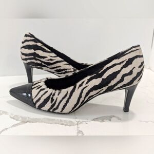 Walking Cradles Black White Leather Pointy Toe Zebra Shoes Heels 7.5 Comfort
